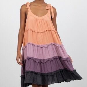 Easel Los Angeles Womens Small Tiered Ruffle Tie Strap Dress fairy whimsy flowy